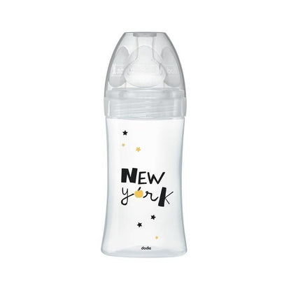 DODIE Sensation+ NUEVA YORK biberón de vidrio 270 ml 0-6 m tetina 2 flujo medio