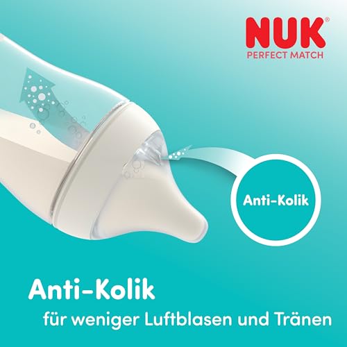 NUK Perfect Match butelka antykolkowa 260 ml 3m+ z systemem Anti-Kolik dla niemowląt, ogranicza pęcherzyki powietrza