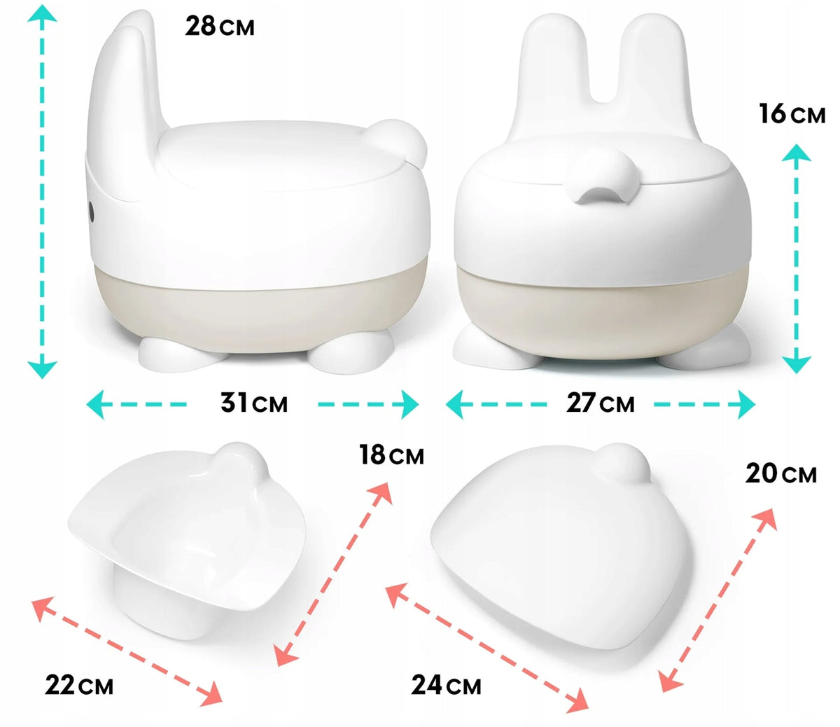 SUPERBE BEBE orinal con cambiador extraíble y tapa de CONEJO