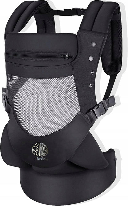 EBRAINIT nosidełko ergonomiczne z siateczką od 4msc do18kg, czarne, z oddychającą siatką 3D i kieszenią