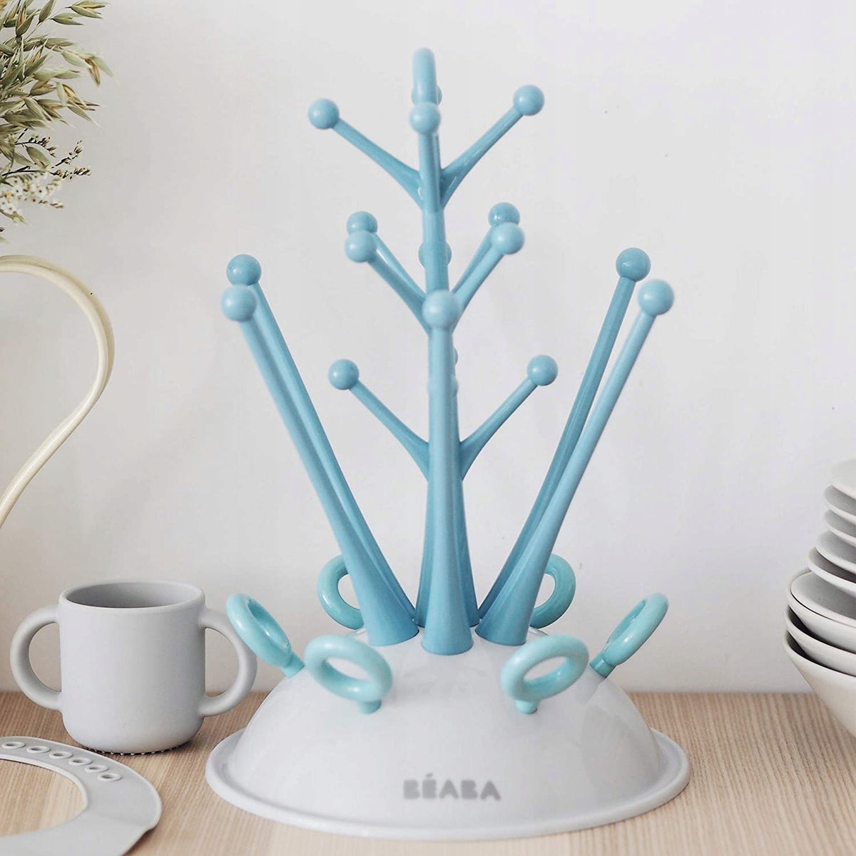 BEABA suszarka do butelek i akcesoriów niebieska, higieniczna stojak do suszenia butelek dla niemowląt i akcesoriów