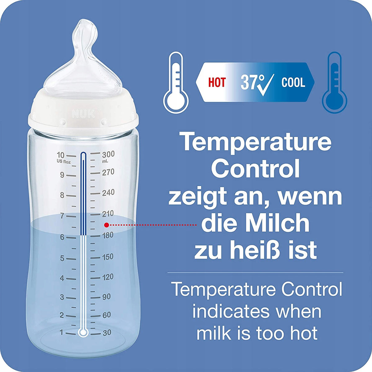 NUK zestaw startowy Perfect Start anti-colic KONTROLA TEMPERATURY butelka ze smoczkiem i wskaźnikiem 37°C