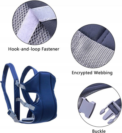 NOSIDEŁKO ergonomiczne regulowane 3,5-15 kg, niebieskie, z regulacją, klamrą i oddychającym materiałem