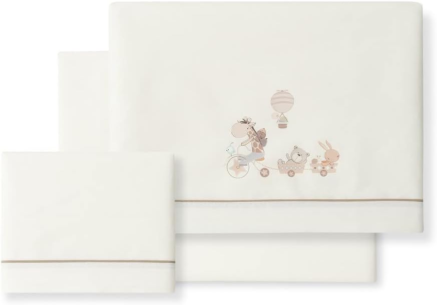 INTERBABY komplet pościeli 3częściowy 60x120 / 40x60 / 103x150 + zawieszka, bawełniany zestaw dziecięcy z Jirafa Bicicleta