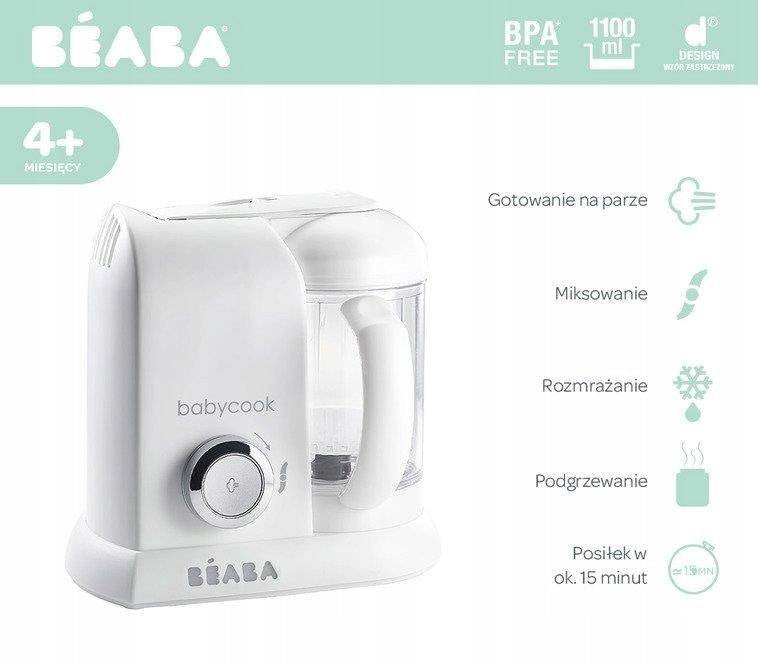BEABA Babycook ROBOT KUCHENNY 4w1 parowar, mikser, biały, BPA free, 1100 ml