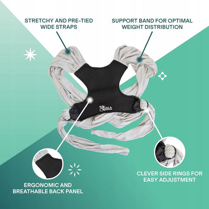KOALA BABYCARE chusta do noszenia dziecka 2w1, ergonomiczne nosidełko z szerokimi paskami i regulacją