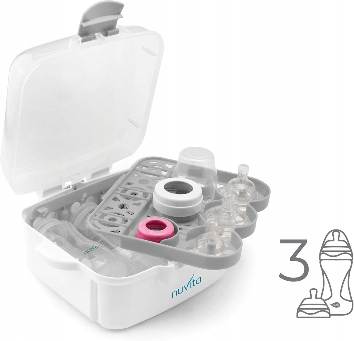NUVITA 1085 esterilizador de microondas para 3 biberones y accesorios