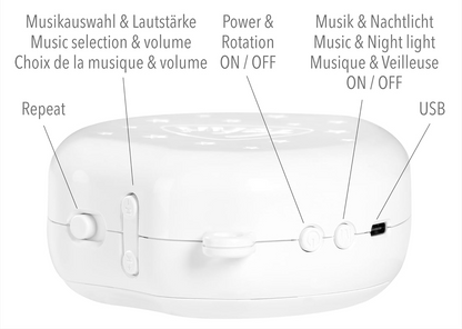 FEHN MP3 caja de música con luz nocturna para móvil de cuna + tarjeta de 128 Mb