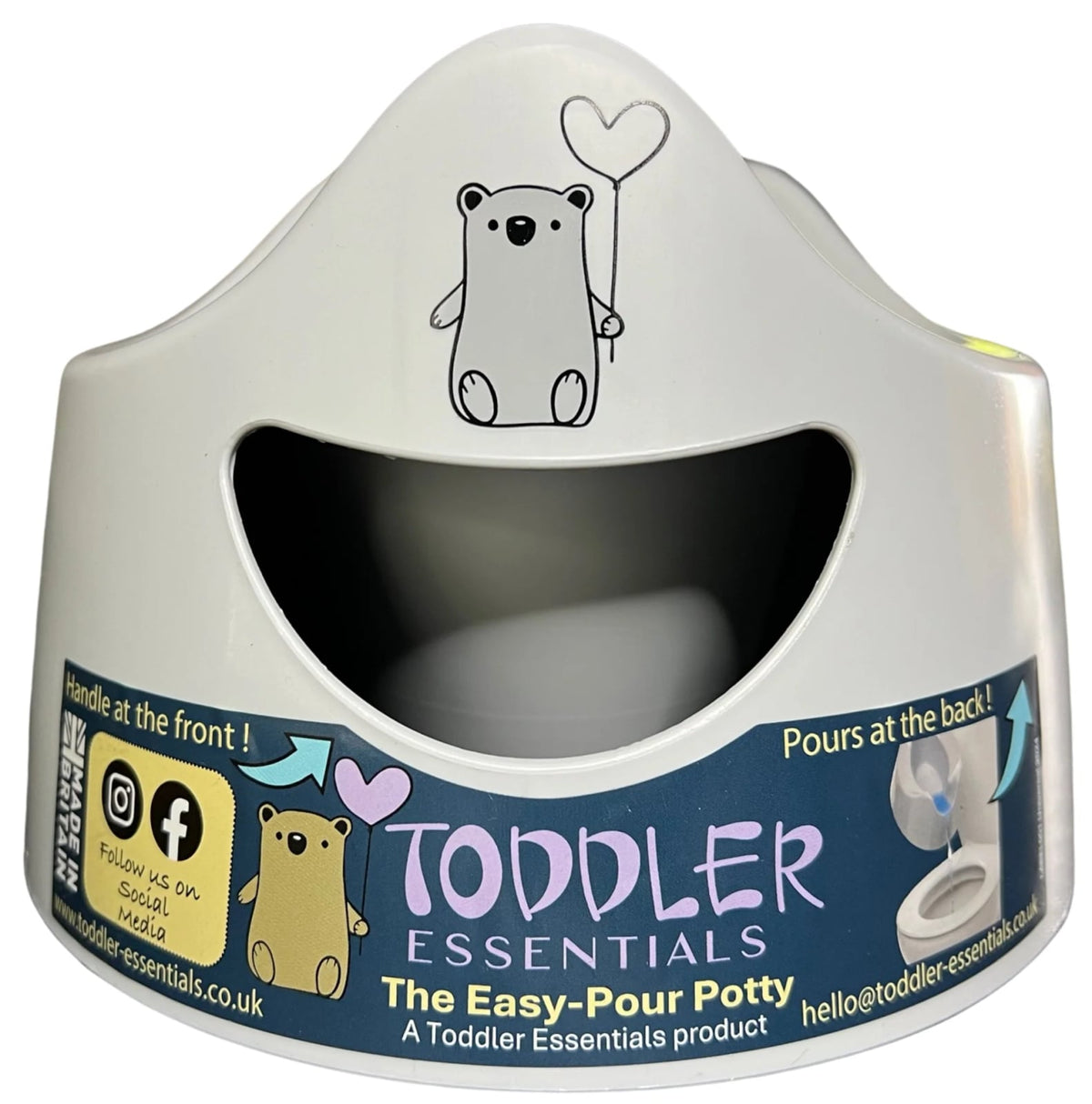 Szary nocnik Pourty Easy to Pour z etykietą Toddler Essentials
