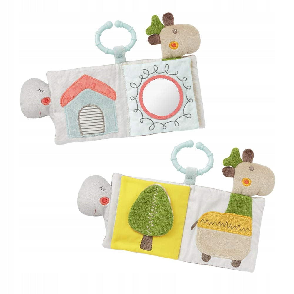 FEHN Loopy&Lotta książeczka sensoryczna ZAWIESZKA 13 x 17 cm, miękka zabawka z lusterkiem i uchwytem