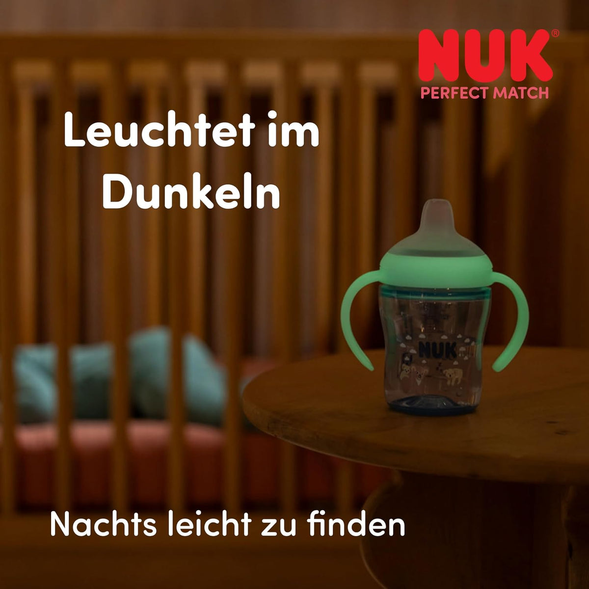 NUK Perfect Match kubek niekapek 150ml 6m+ ŚWIECI W CIEMNOŚCI, świecący kubek dla dziecka nocą