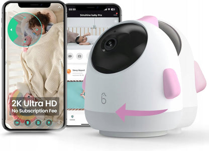 SIMSHINE Baby Pro kamera niania elektroniczna 2K FHD + maszt, biało-różowa, zdalny podgląd Wi-Fi