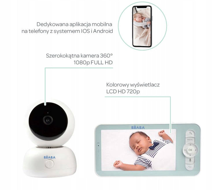 BEABA Zen Premium vigilabebés cámara 360° Full HD con aplicación móvil