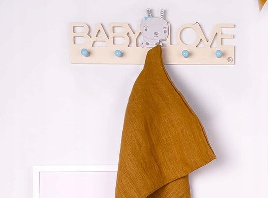 BIECO Baby Love drewniany wieszak z 5 haczykami ZAJĄC, beżowy, 5 haczyków, drewno, stan powystawowy