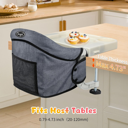 Silla de viaje para bebé fijada a la mesa con bandeja portátil