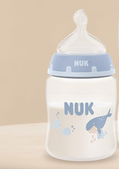 NUK First Choice zestaw 4x butelka 150/300 ml smoczki S/M 0-3m+ WIELORYB, butelka z nadrukiem wieloryba