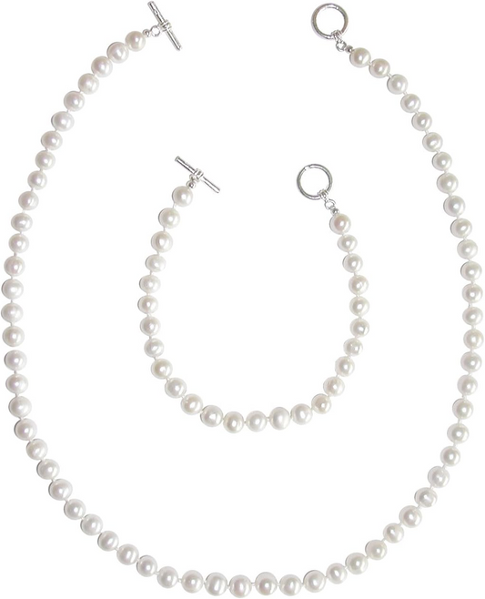 Collar y pulsera de perlas cultivadas de agua dulce