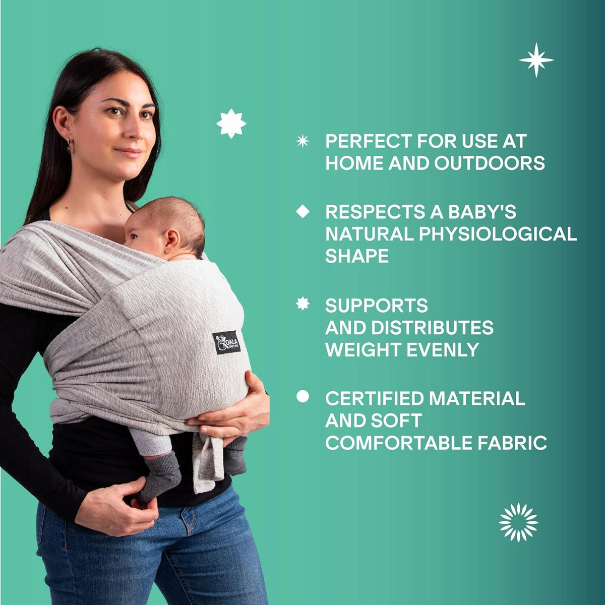 KOALA BABYCARE chusta do noszenia dziecka 2w1, wygodne nosidełko z certyfikowanego materiału