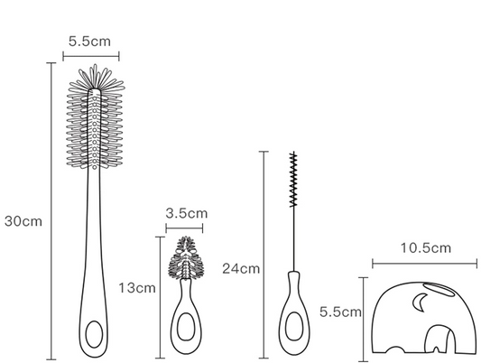 BEBAMOUR set 3 en 1 cepillos de silicona para limpiar biberones, chupetes y pajitas 32cm