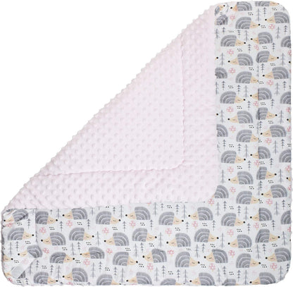 MEDIPARTNERS rożek becik 75 x 75cm MINKY dwustronny szaro-różowy, ciepły becik do wózka, nosidełka i przewijania