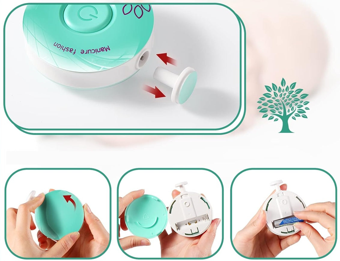 BRENCCO Manicure elektryczny pilnik do paznokci 6 końcówek 6,5 x 6,5 cm miętowy, 6 głowic, bateria AAA