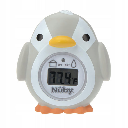 NUBY Bath & Room 2w1 cyfrowy termometr kąpielowy i pokojowy pingwin, szaro-biały, pływający