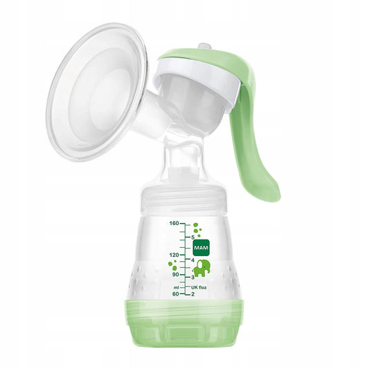 MAM kompaktowy LAKTATOR RĘCZNY z butelką 160 ml "N, ręczny laktator biało-zielony z ergonomicznym uchwytem