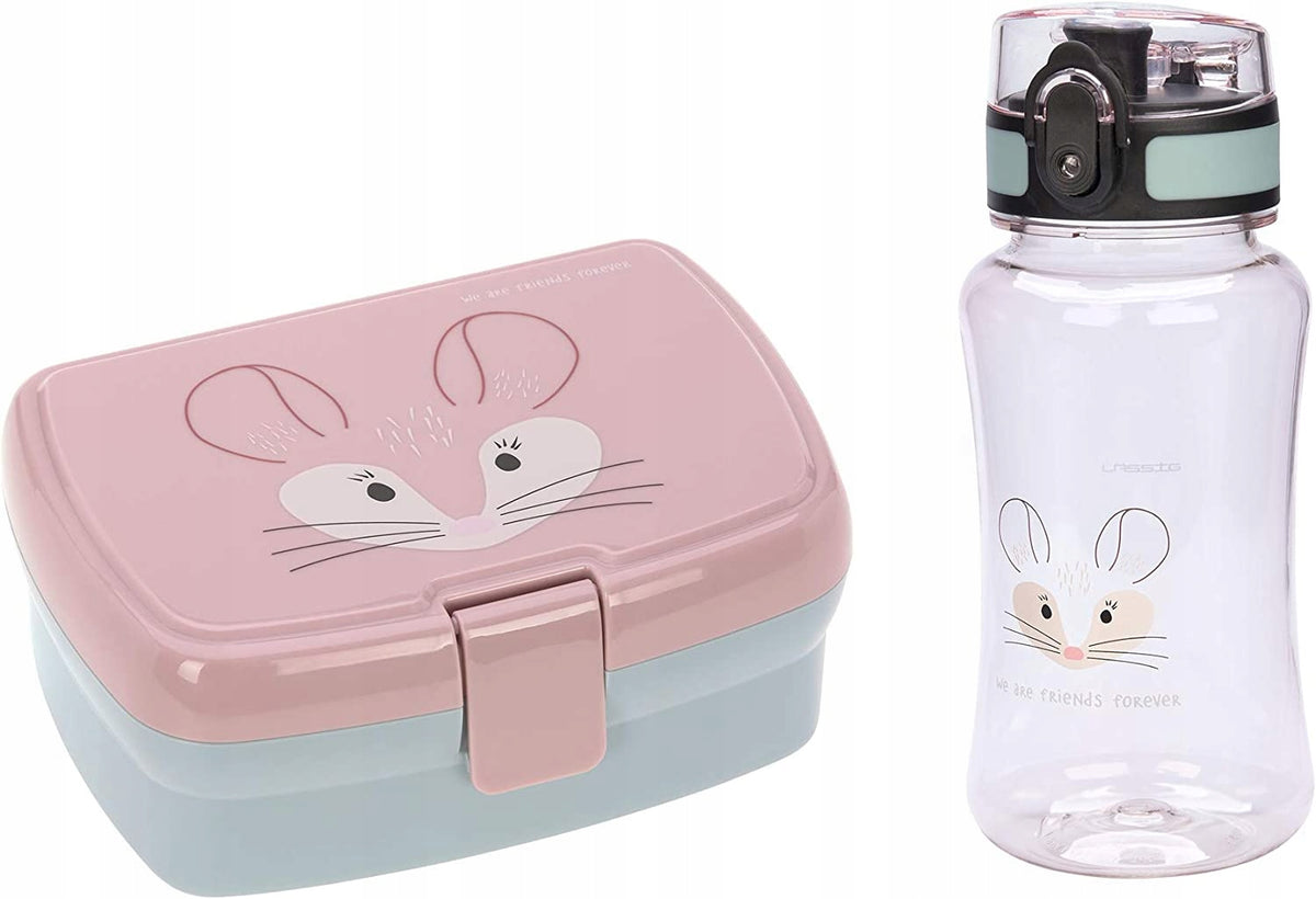 LASSIG zestaw śniadaniowy BIDON śniadaniówka różowy z motywem szynszyli, lunchbox i bidon