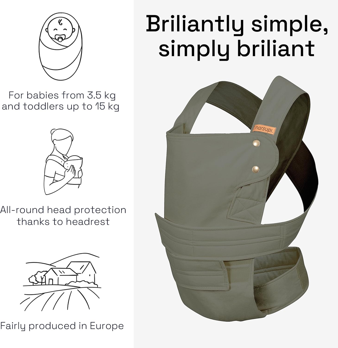 MARSUPI 2.0 portabebés ergonómico S/M 3,5 - 15 kg para bebés