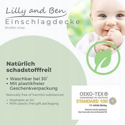LILLY&BEN otulacz kocyk do fotelika wózka POLAROWY na pasy, miękki antracytowy otulacz OEKO-TEX
