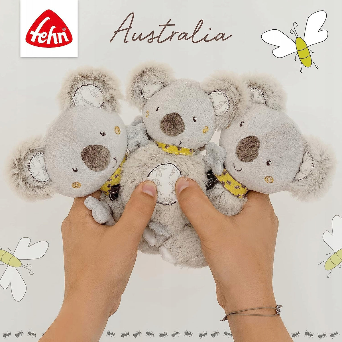 FEHN Australia KARUZELA do łóżeczka z pluszowymi koalami, wielokolorowa karuzela dla niemowląt 0-5 m, 65 cm