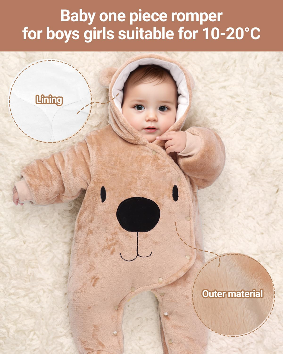 JIAMY mono de invierno con capucha 0-3 meses para bebés
