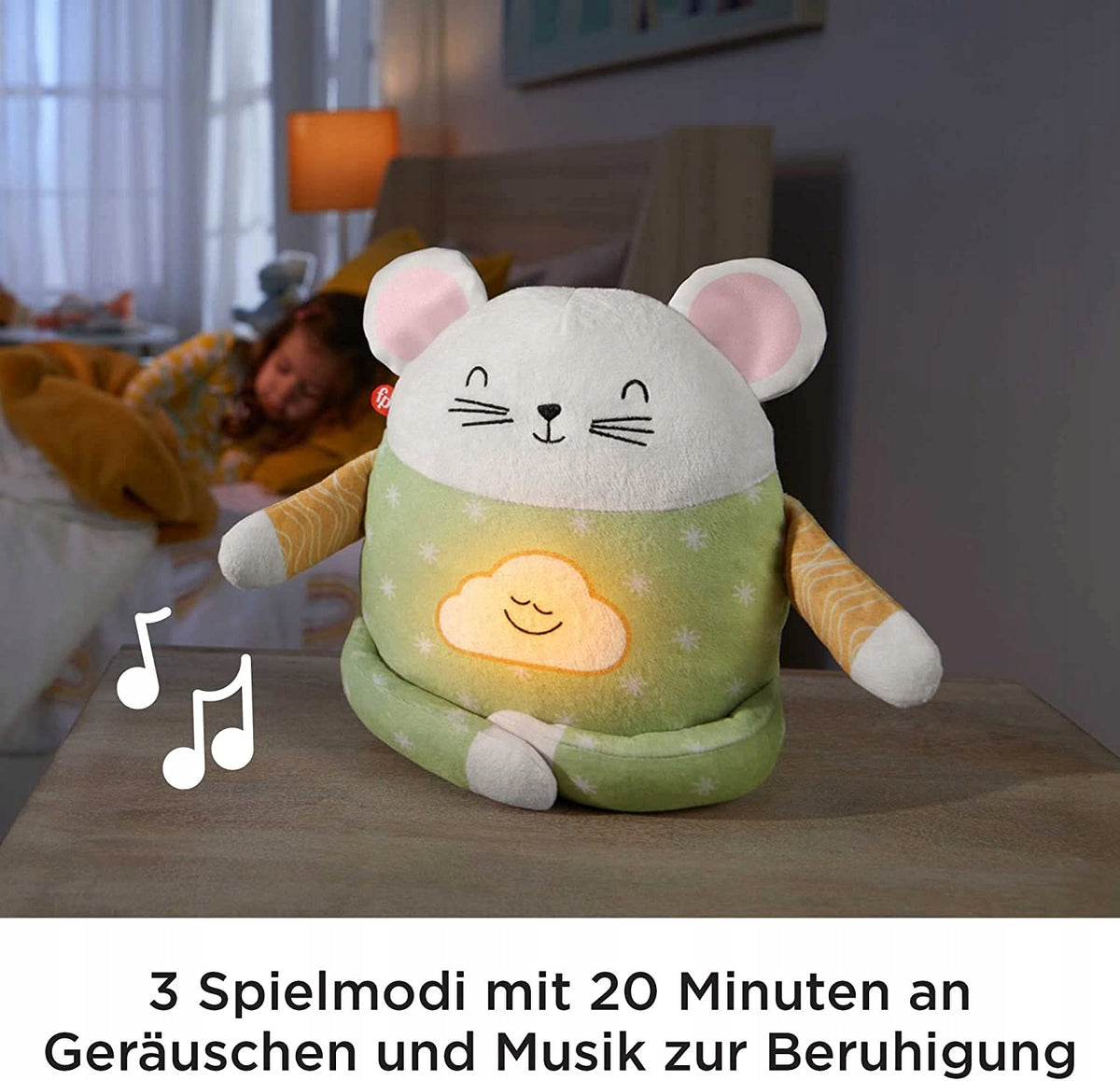 FISHER-PRICE myszka do medytacji uspokajacz J.DE. pluszowa myszka z kojącą muzyką i dźwiękami do uspokojenia dziecka