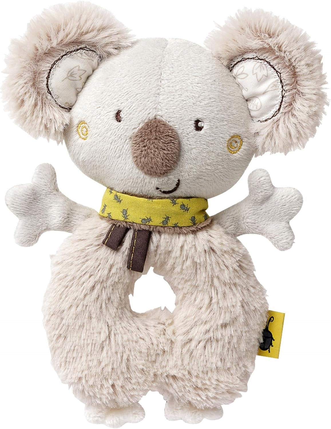 FEHN bawełniany chwytak z grzechotką KOALA 18 cm, miękka szara zabawka sensoryczna dla niemowląt