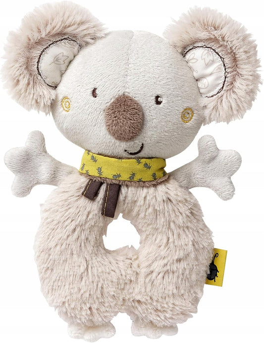 FEHN bawełniany chwytak z grzechotką KOALA 18 cm, miękka szara zabawka sensoryczna dla niemowląt