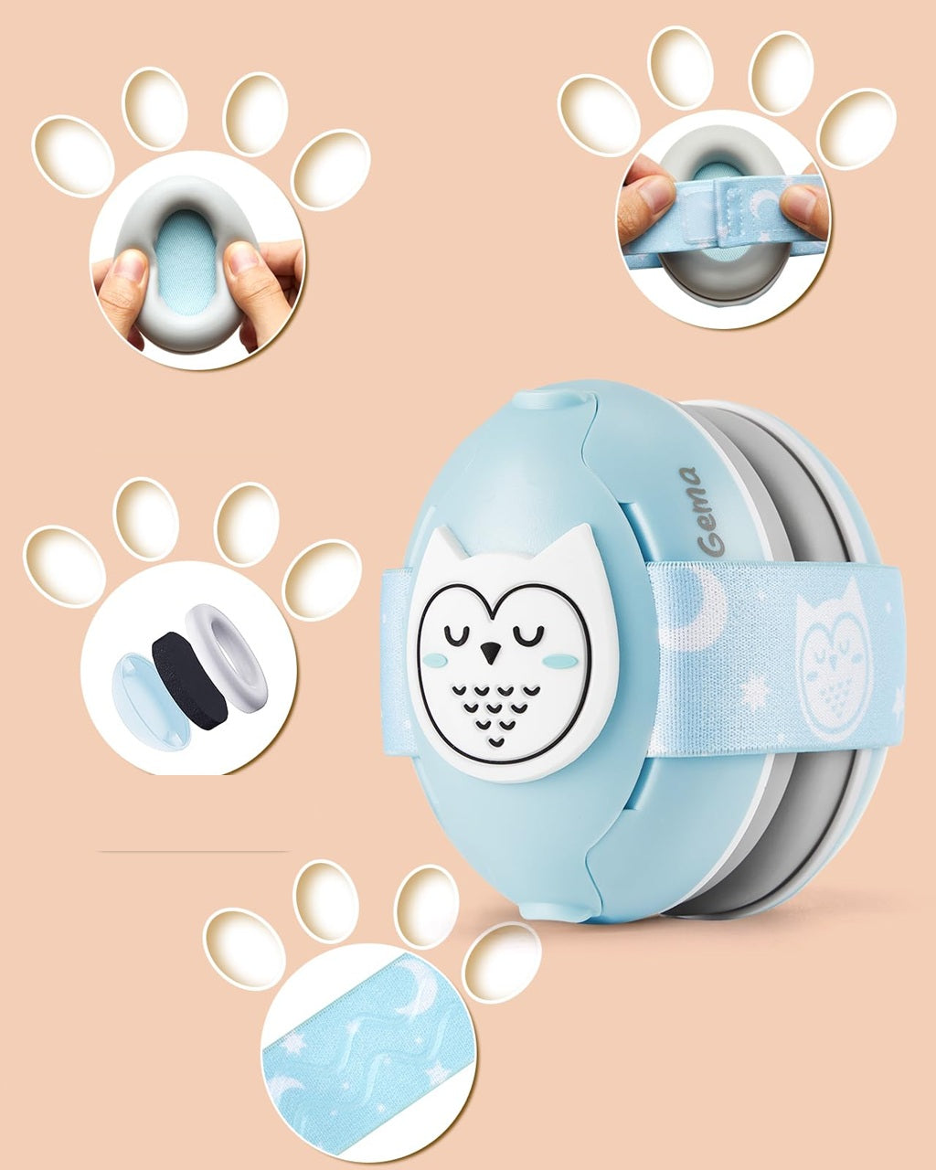 LILIAN & GEMA auriculares protectores con cancelación de ruido 25 dB + funda BÚHO 2en1