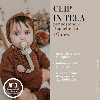 Suavinex zawieszka materiałowa do smoczka Poetry niebieska zawieszka do smoczka dla niemowląt z materiałowym klipsem