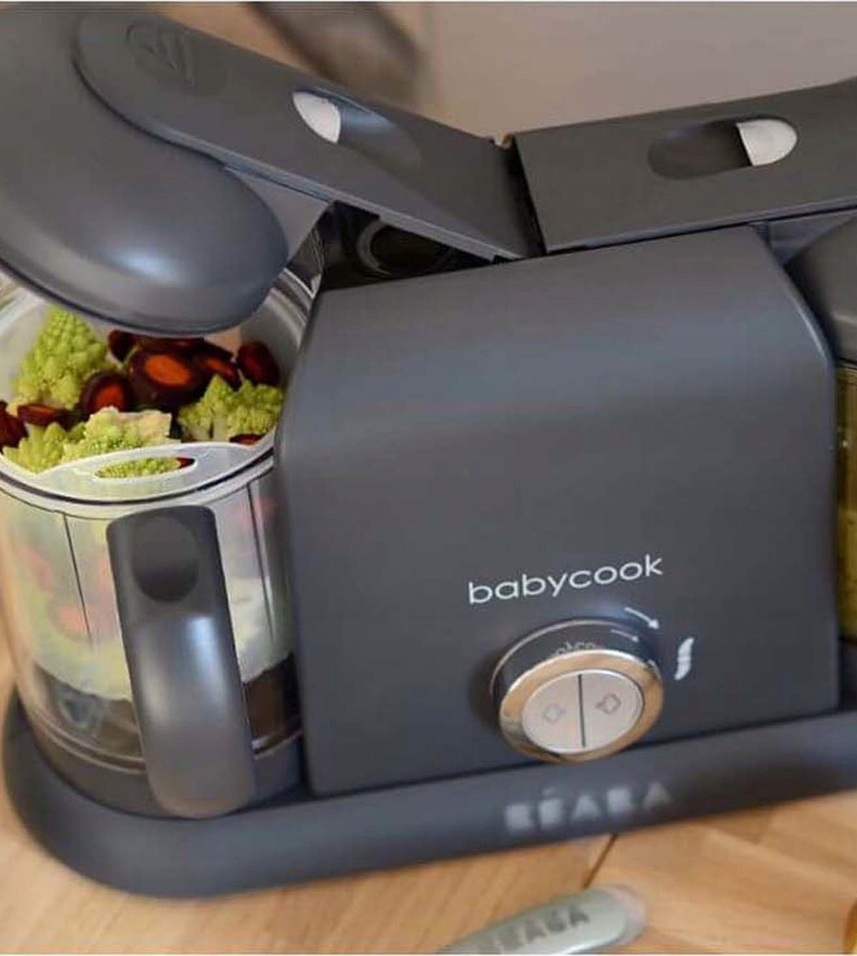 BEABA Babycook Duo ROBOT KUCHENNY 4w1 2200 ml, ciemnoszary, z parowarem i mikserem do przygotowania posiłków