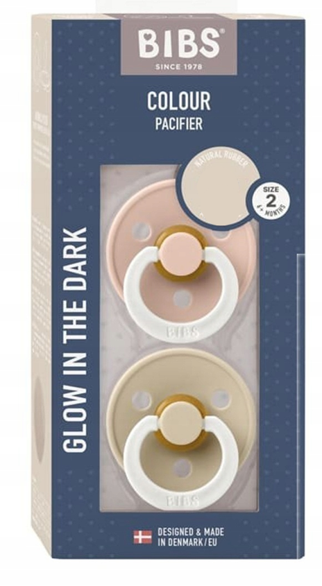BIBS COLOUR GLOW chupetes calmantes 2 pack caucho natural 6 meses+ BRILLAN