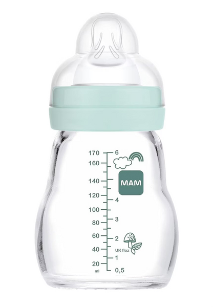 MAM Feel Good biberón de vidrio 170 ml 0 m+ tetina 1