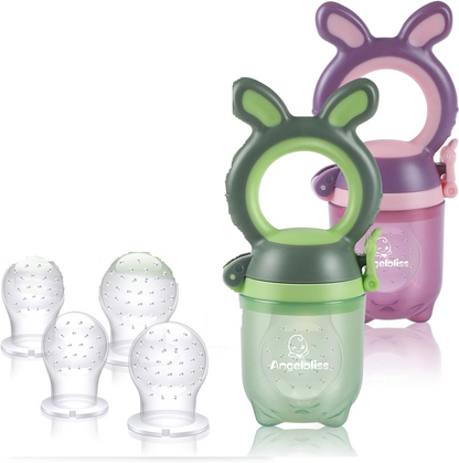 ANGELBLISS mordedor dispensador de frutas para bebés 3-12 meses 2 unidades 6 boquillas