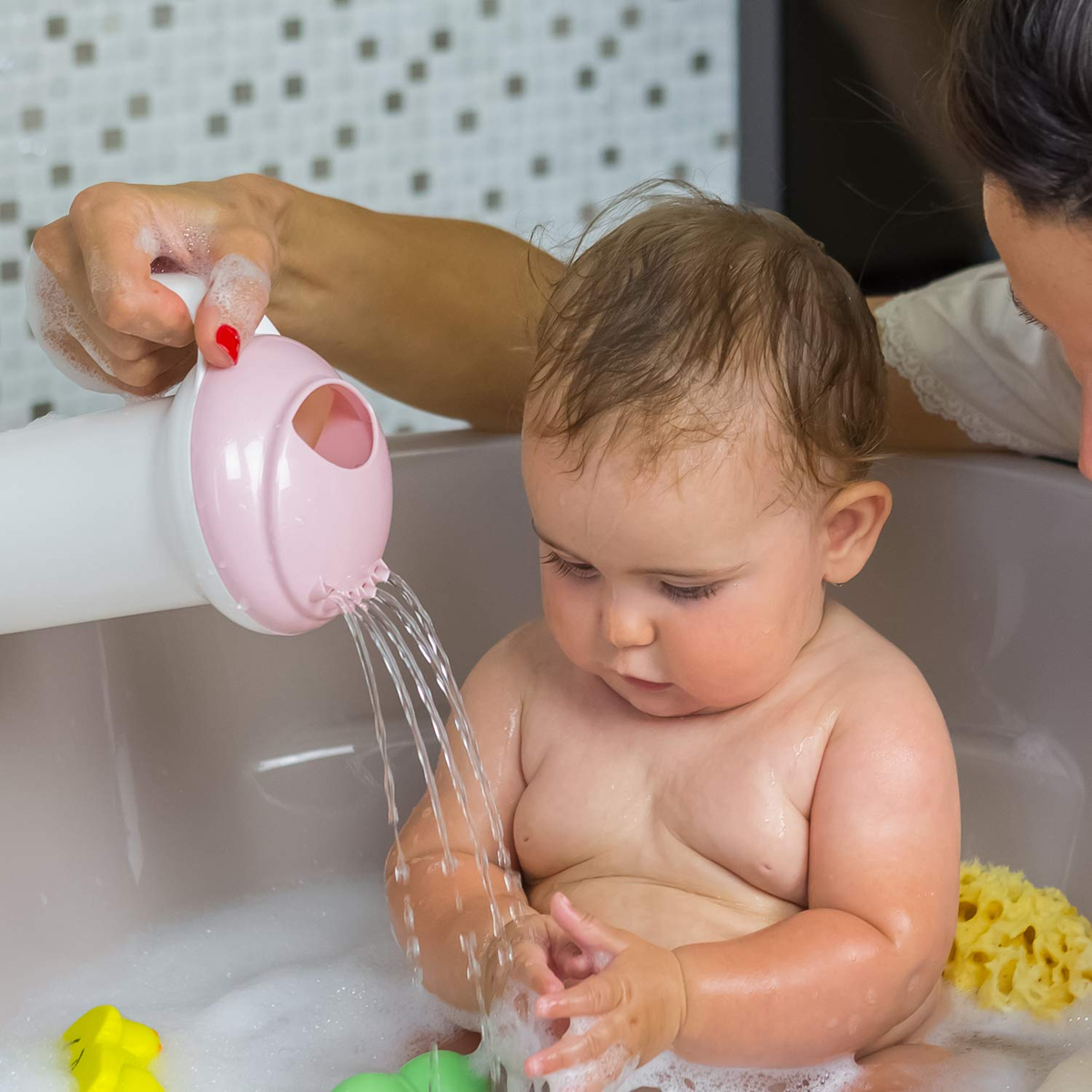 OKBABY Splash pojemnik do spłukiwania włosów dziecka 500 ml, różowo-biały, do kąpieli niemowlęcia