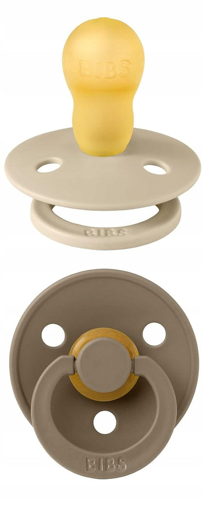 BIBS COLOUR smoczki uspokajające 2pack kauczuk 18-36 msc. żółto-beżowe, okrągłe, BPA free
