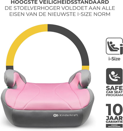 Kinderkraft I-BOOST podstawka samochodowa 135-150 cm, różowo-szary fotelik dla dziecka z certyfikatem i-Size