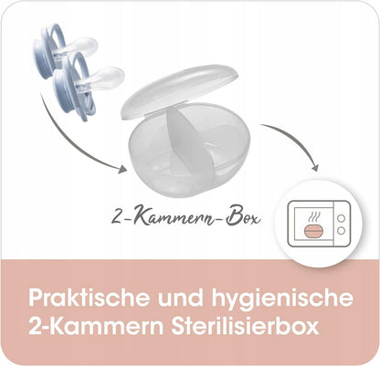 NIP My Butterfly smoczek uspokajający x2 0-6 msc z 2-komorowym sterylizatorem, higieniczny i praktyczny