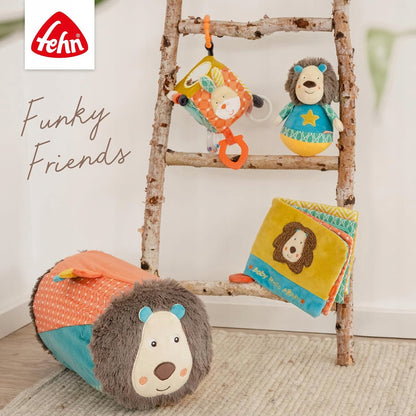 FEHN Funky Friend wańka WSTAŃKA 18cm grzechotka LEW, kolorowa zabawka sensoryczna dla niemowląt 0+