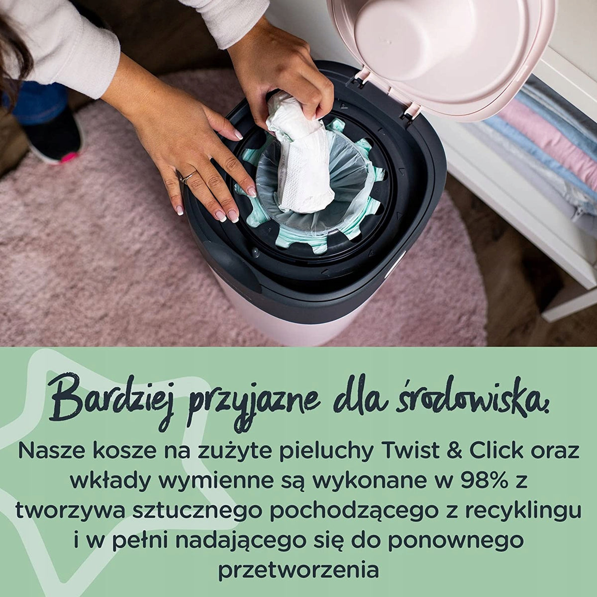 TOMMEE TIPPEE Twist&Click kosz na pieluchy z wkładem, ekologiczny system do higienicznego usuwania zużytych pieluch