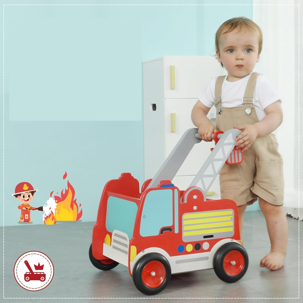 LABEBE andador de madera CAMIÓN DE BOMBEROS 37,5 x 45 cm