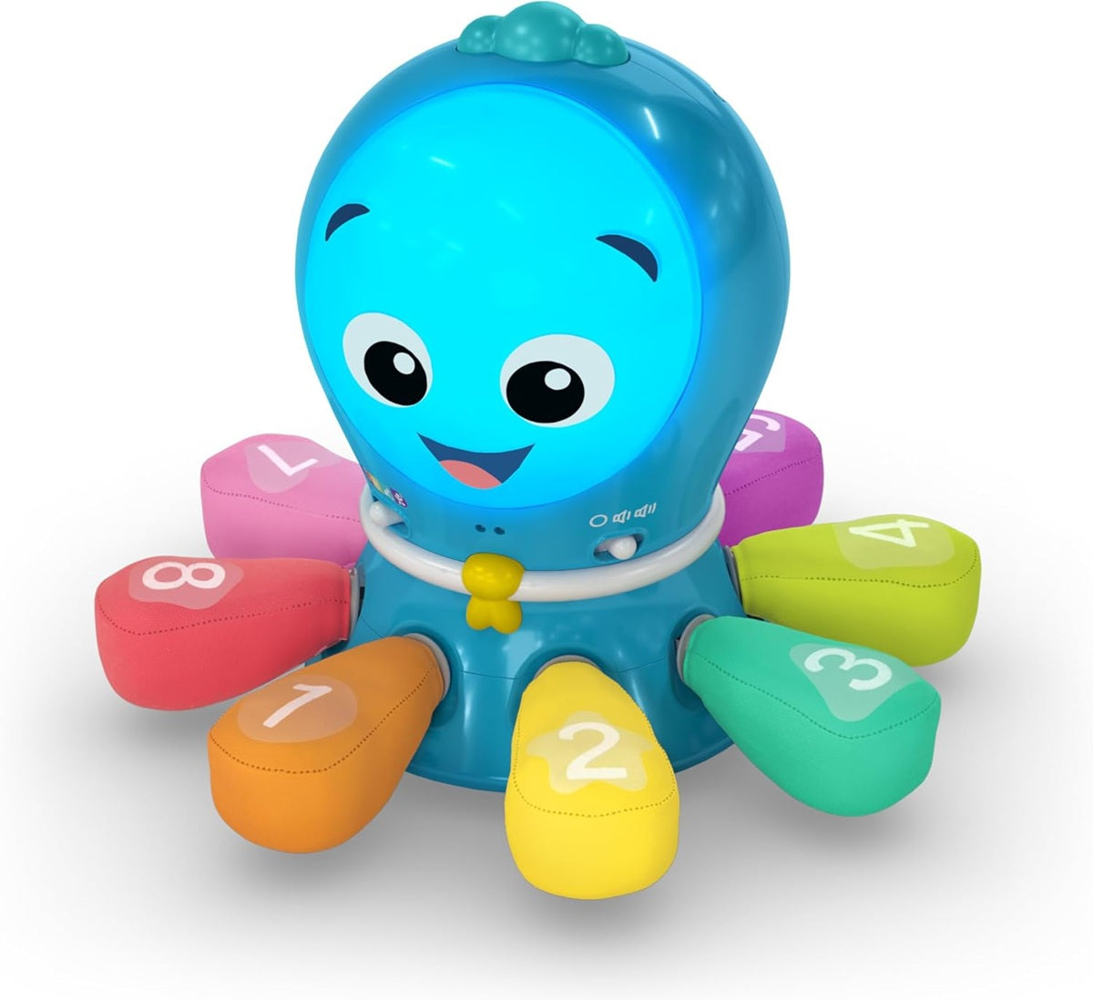 Niebieska ośmiornica Baby Einstein Ocean Explorers z kolorowymi materiałowymi ramionami i cyframi, widok z przodu.