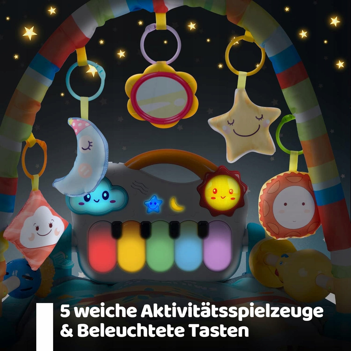 WYSWYG mata edukacyjna +zabawki PIANINO, mata sensoryczna dla niemowląt z podświetlanymi klawiszami i zabawkami
